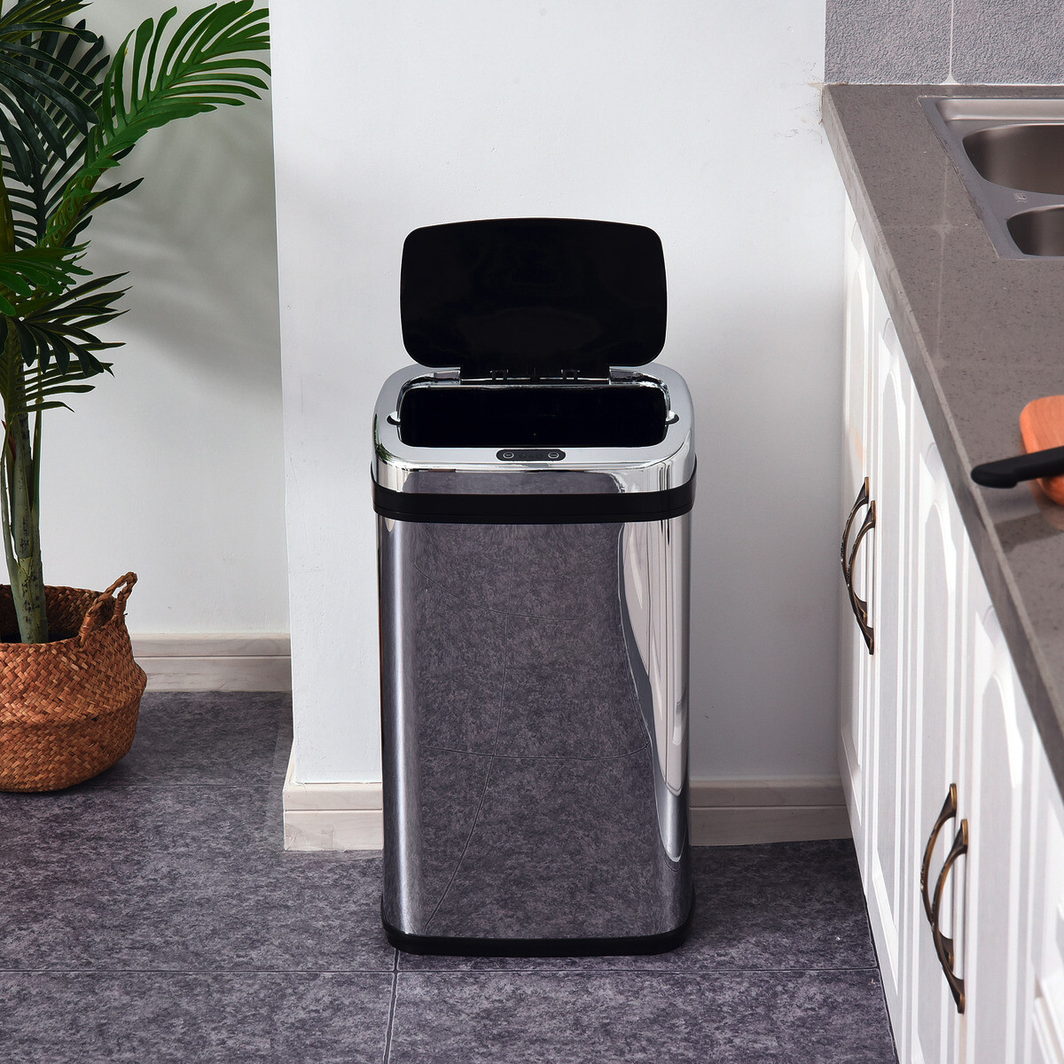 HOMCOM Mülleimer silber B/H/L: ca. 25x58x33 cm