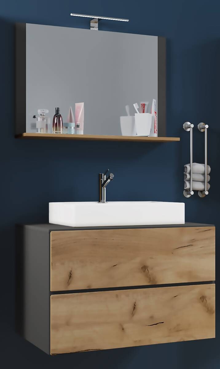 Waschplatz 3tlg-Lendas weiß Eiche Honig Nachbildung anthrazit B/H/T: ca. 60x52x52 cm