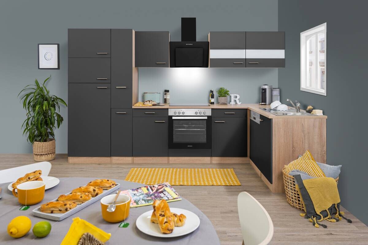 Respekta Winkelküche Economy grau matt B/H/T: ca. 310x200x172 cm