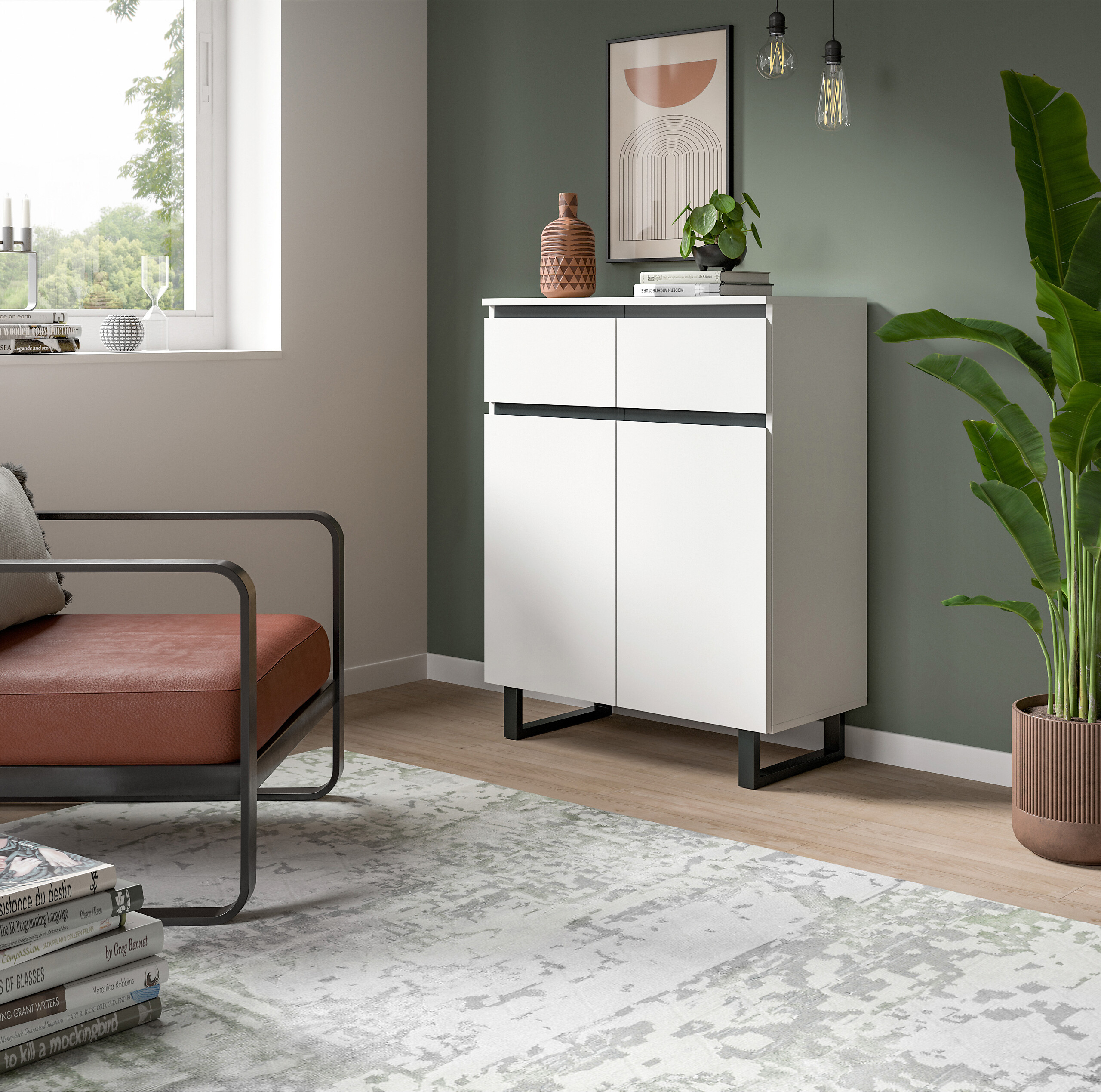 Kommode Tomasa weiß schwarz B/H/T: ca. 80x99x36 cm