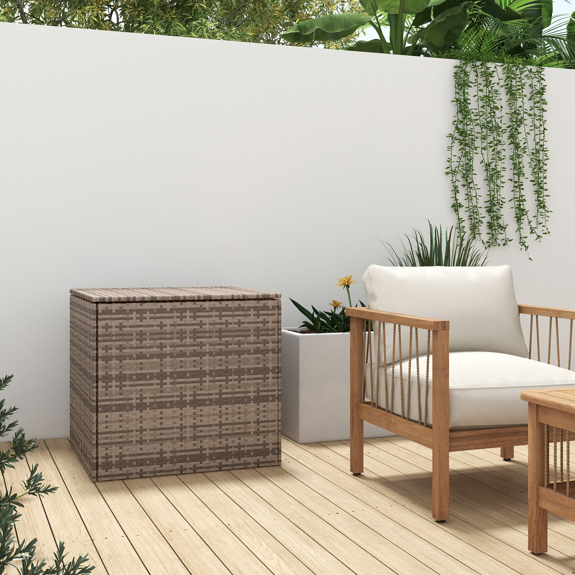 Outsunny Auflagenbox sand Polyrattan B/H/L: ca. 75x70x75 cm
