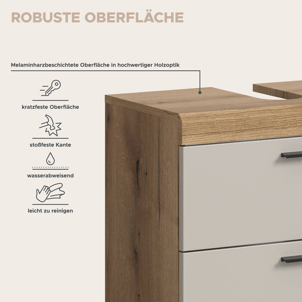 Waschbeckenunterschrank Scout Evoke Oak Nachbildung Kaschmirgrau Nachbildung B/H/T: ca. 60x56x34 cm