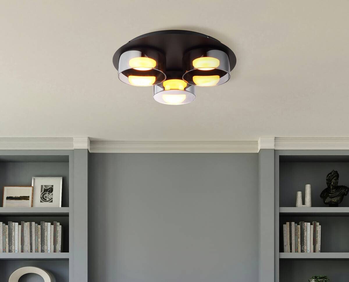 GLOBO Deckenleuchte schwarz Rauch Glas Metall Aluminium H/D: ca. 9x35 cm 3 Brennstellen