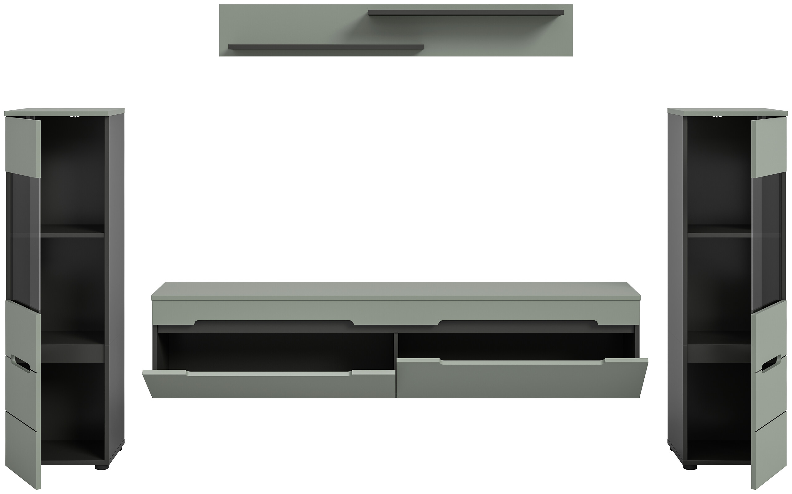 Wohnwand Canu grün basaltgrau Nachbildung B/H/T: ca. 272x141x33 cm