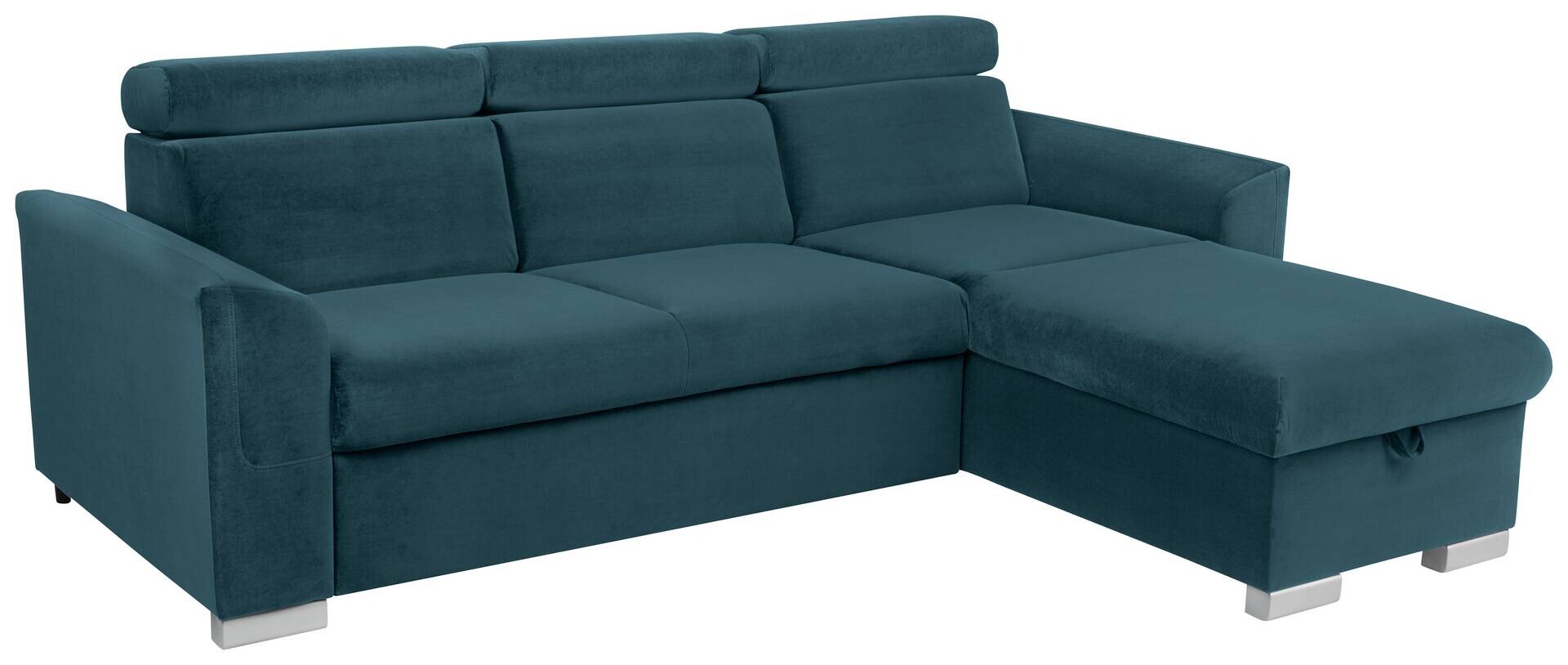 Ecksofa mit Bettfunktion und Bettkasten petrol Microfaser B/H/T: ca. 243x85x186 cm