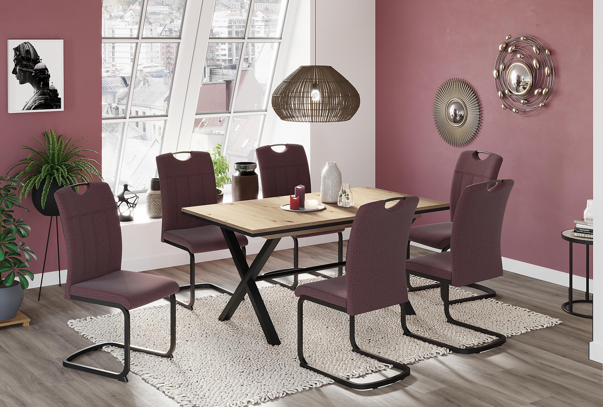 Esstisch KARINA Eiche Artisan Nachbildung schwarz pulverbeschichtet B/H/T: ca. 160x76x90 cm