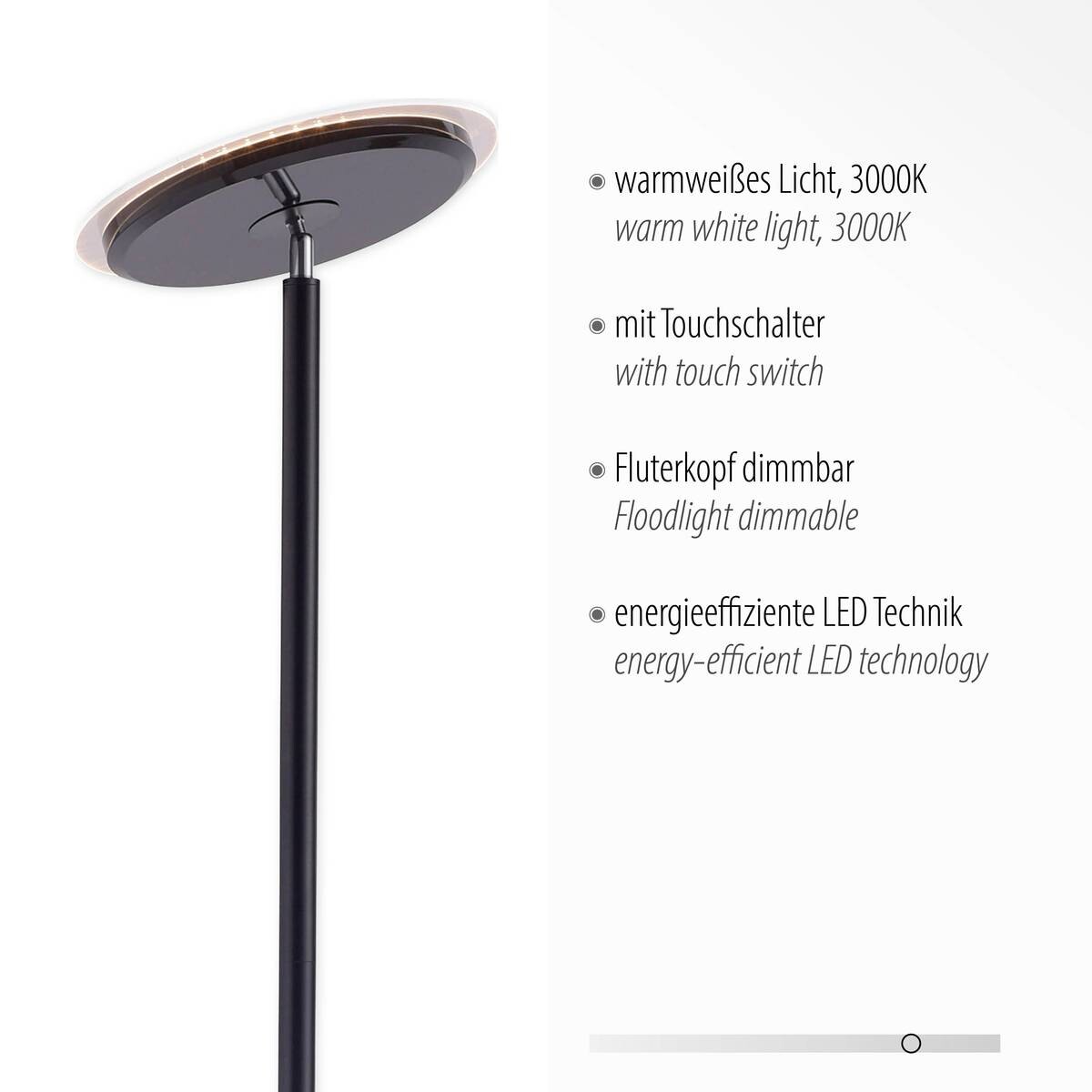 Just Light LED-Deckenfluter HANS 11729-18 schwarz Kunststoff Eisen H/D: ca. 181x30 cm 1 Brennstellen