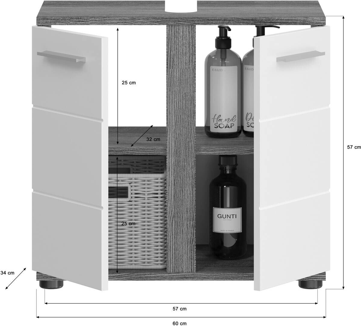 Badezimmer-Set BLAKE Rauchsilber Nachbildung weiß Hochglanz B/H/T: ca. 114x191x34 cm