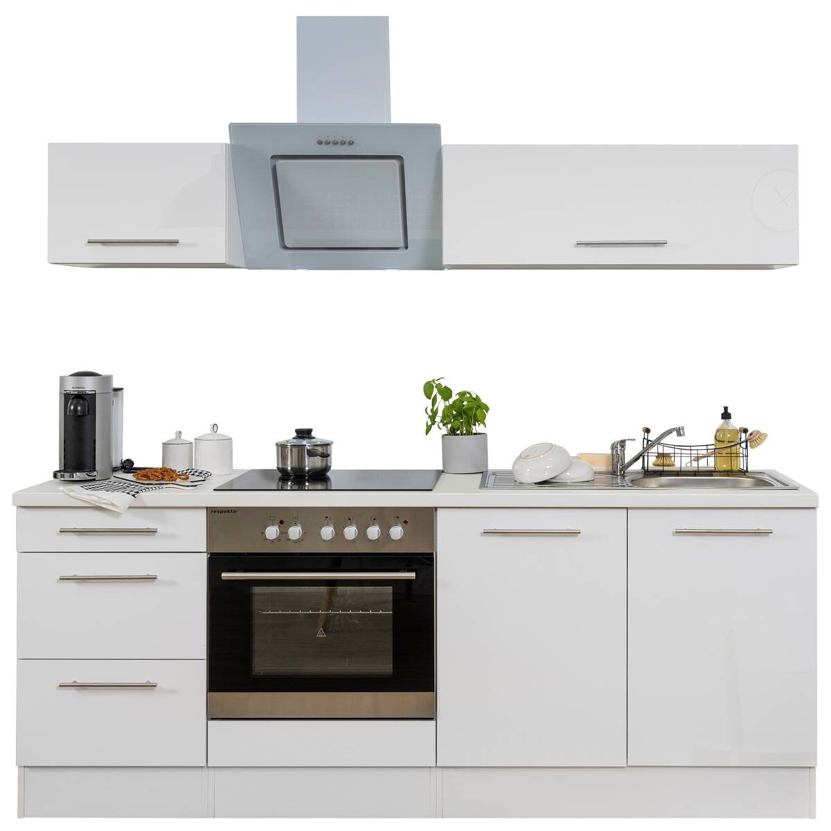 Respekta Küchenblock Amanda weiß Hochglanz B/H/T: ca. 210x200x60 cm