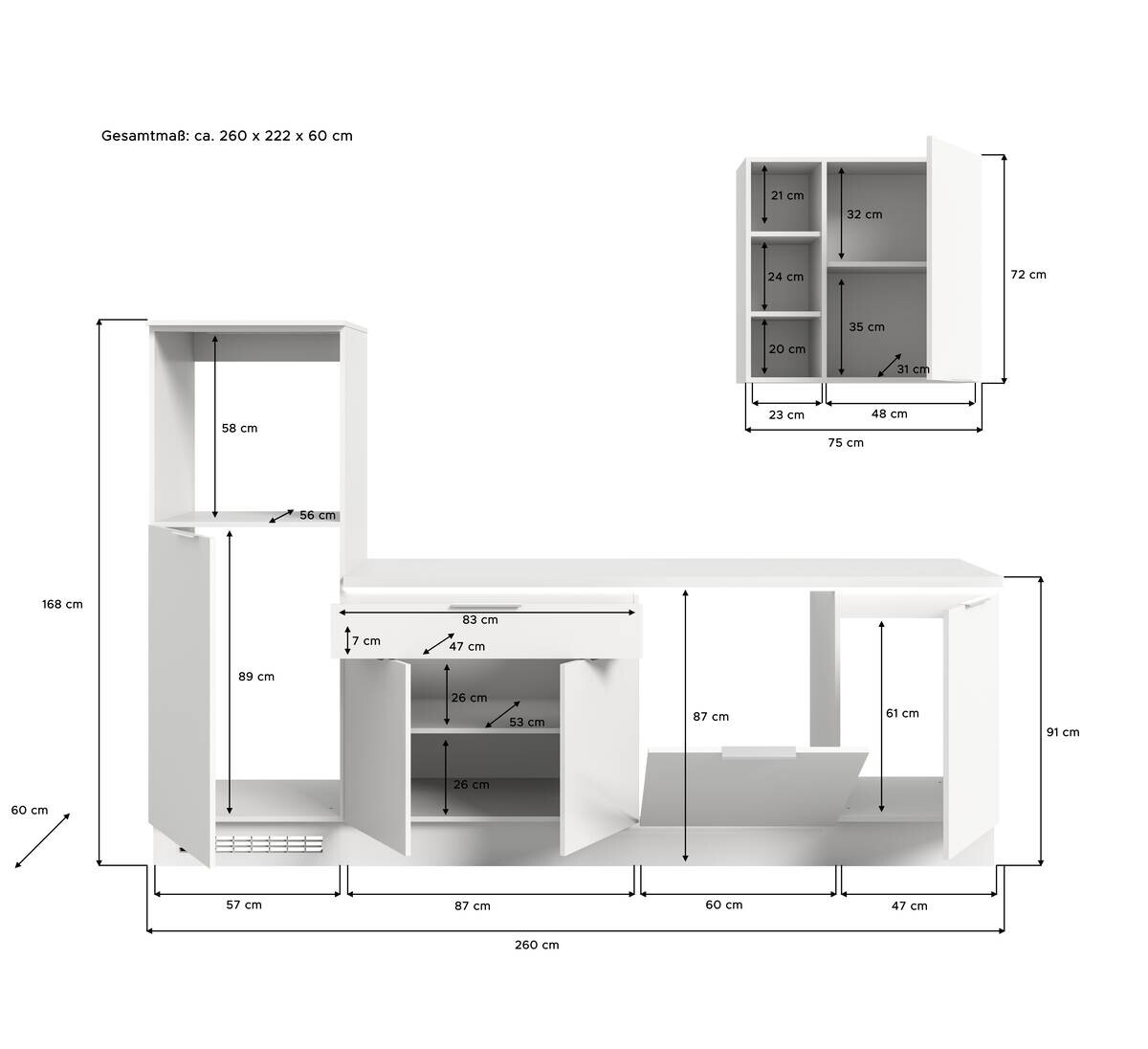 xonox.home Küchenblock Charly weiß B/H/T: ca. 260x222x60 cm