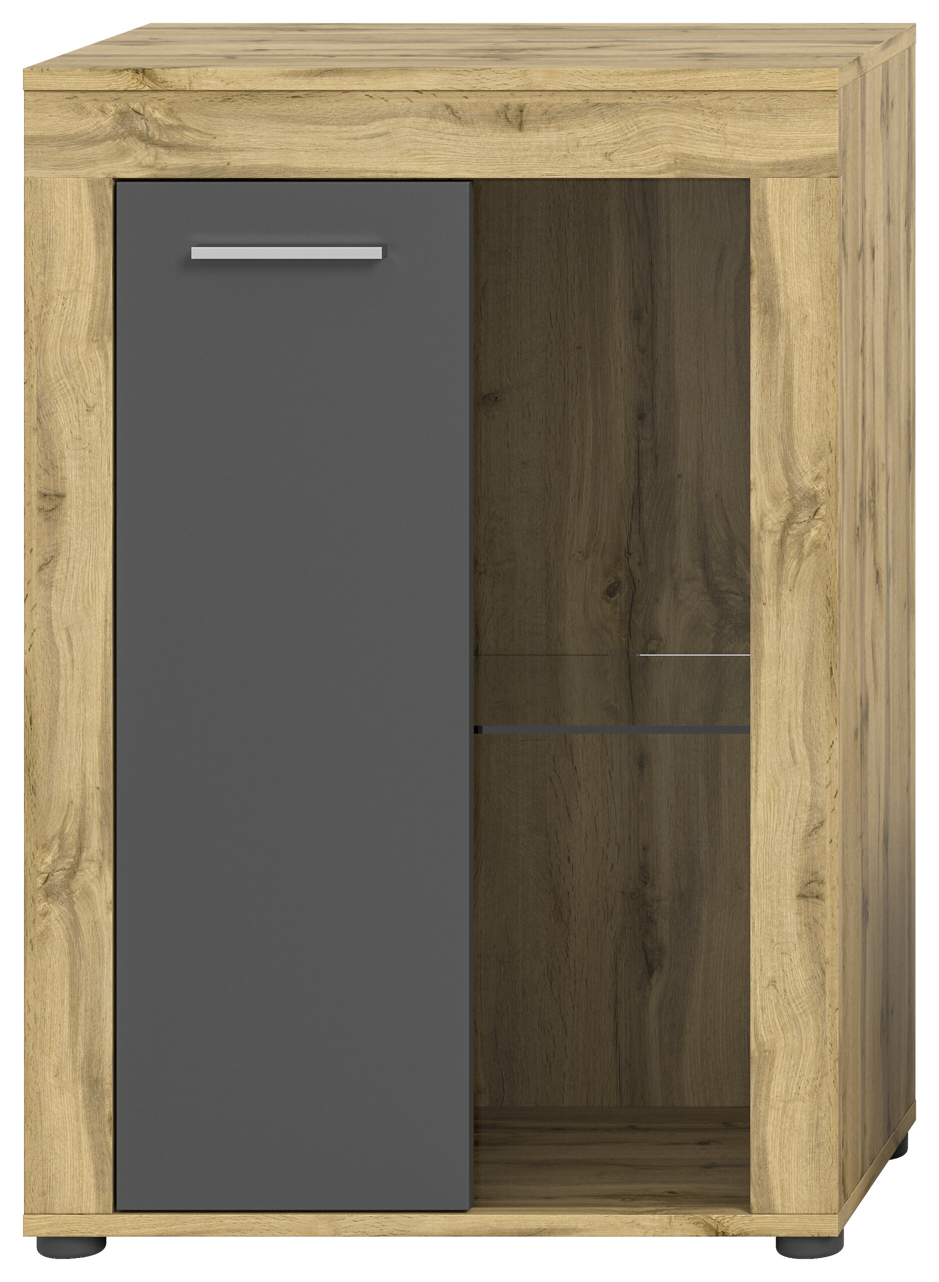 Vitrine Jam Eiche Wotan Nachbildung grau B/H/T: ca. 60x86x35 cm