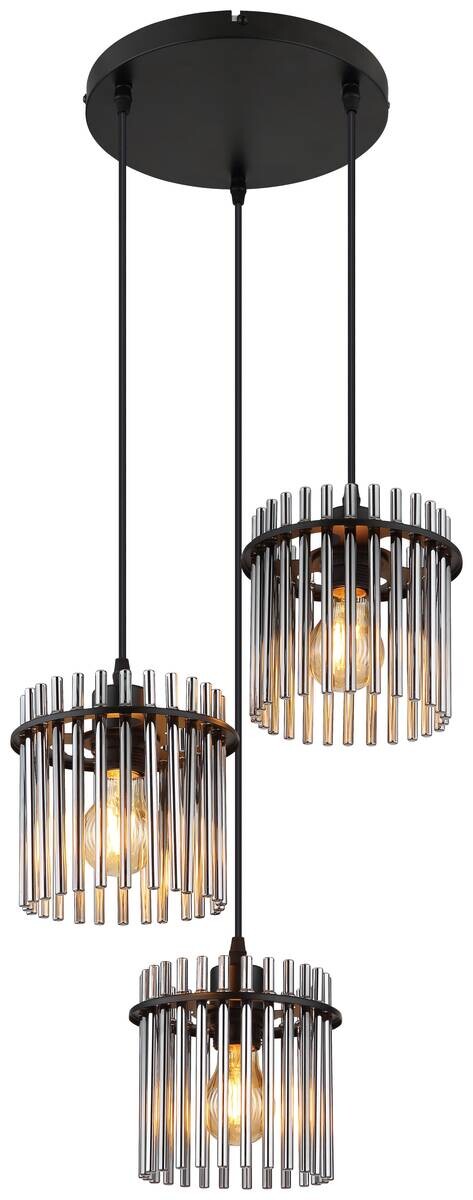 GLOBO Pendelleuchte Garley schwarz Metall B/H/L: ca. 25x120x25 cm E27 3 Brennstellen