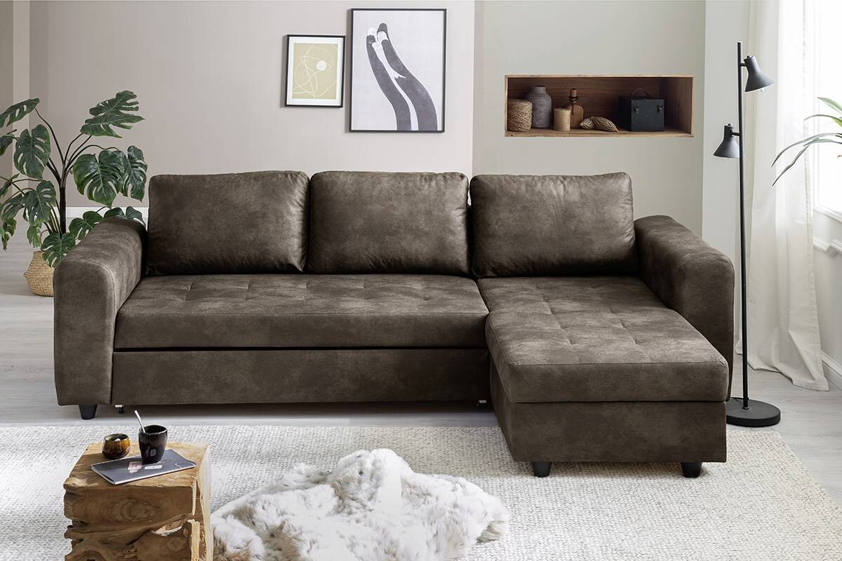 Ecksofa mit Bettfunktion und Bettkasten dunkelbraun B/T: ca. 245x155 cm