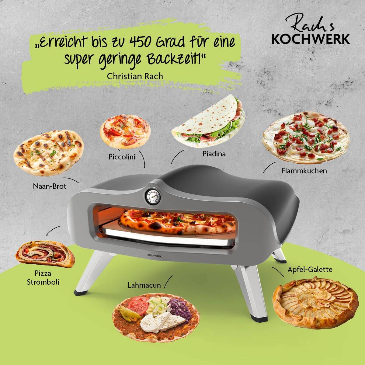 Rachs KOCHWERK Gas-Pizzaofen silber Edelstahl B/H/L/D: ca. 61,5x32x70,5x55 cm