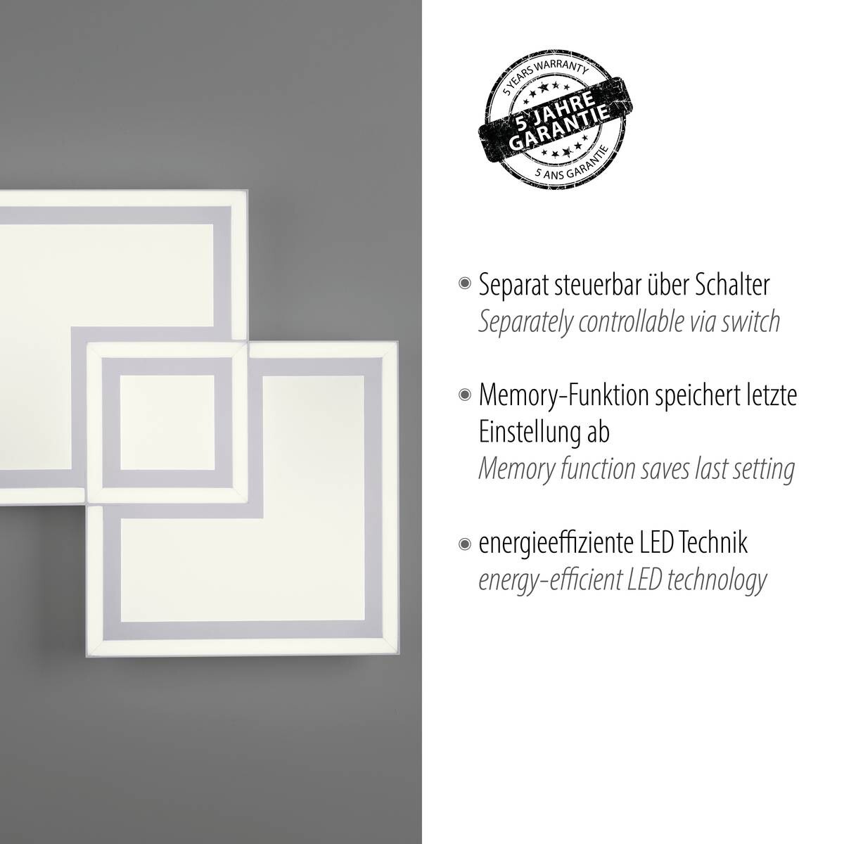 Just Light LED-Deckenleuchte BEDGING 14880-16 weiß Kunststoff Eisen B/H/T: ca. 40x5,6x40 cm 2 Brennstellen