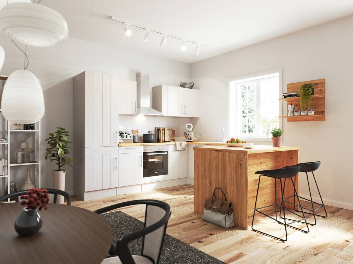 Respekta Winkelküche Anton weiß Lärche Nachbildung B/H/T: ca. 280x211x172 cm