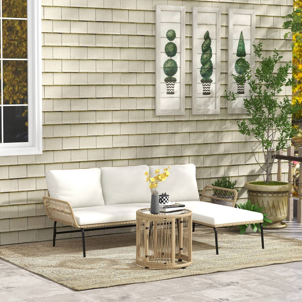 Outsunny Sitzgruppe cremeweiß Polypropylen B/H/L: ca. 79x122x75 cm