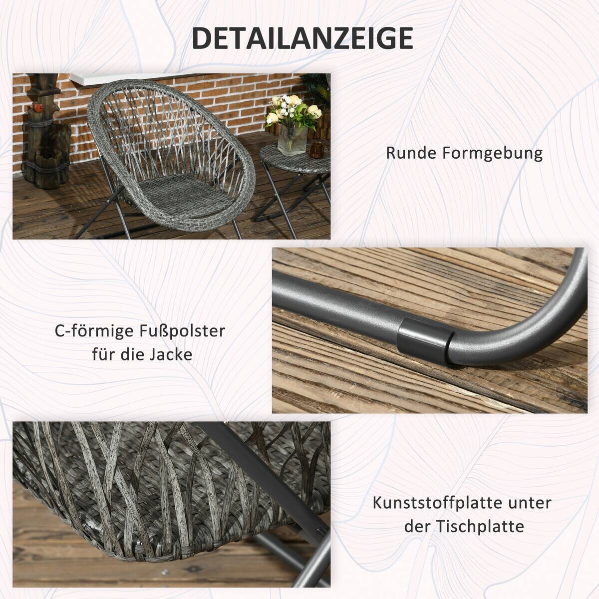 Outsunny Bistro-Set grau Kunststoff B/H/L: ca. 77x78x76 cm