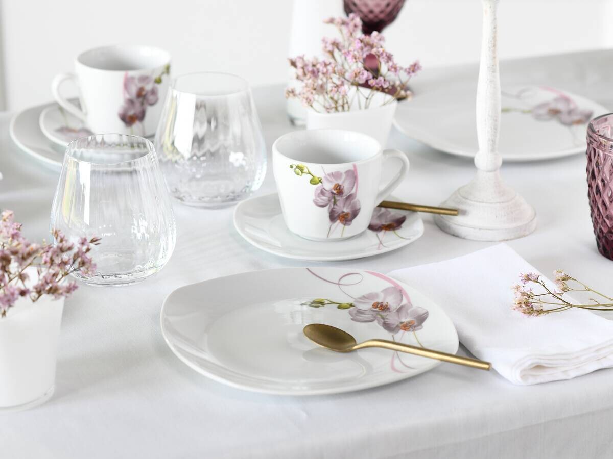 CreaTable Kaffeeservice Square Orchidee weiß Porzellan 18 tlg.