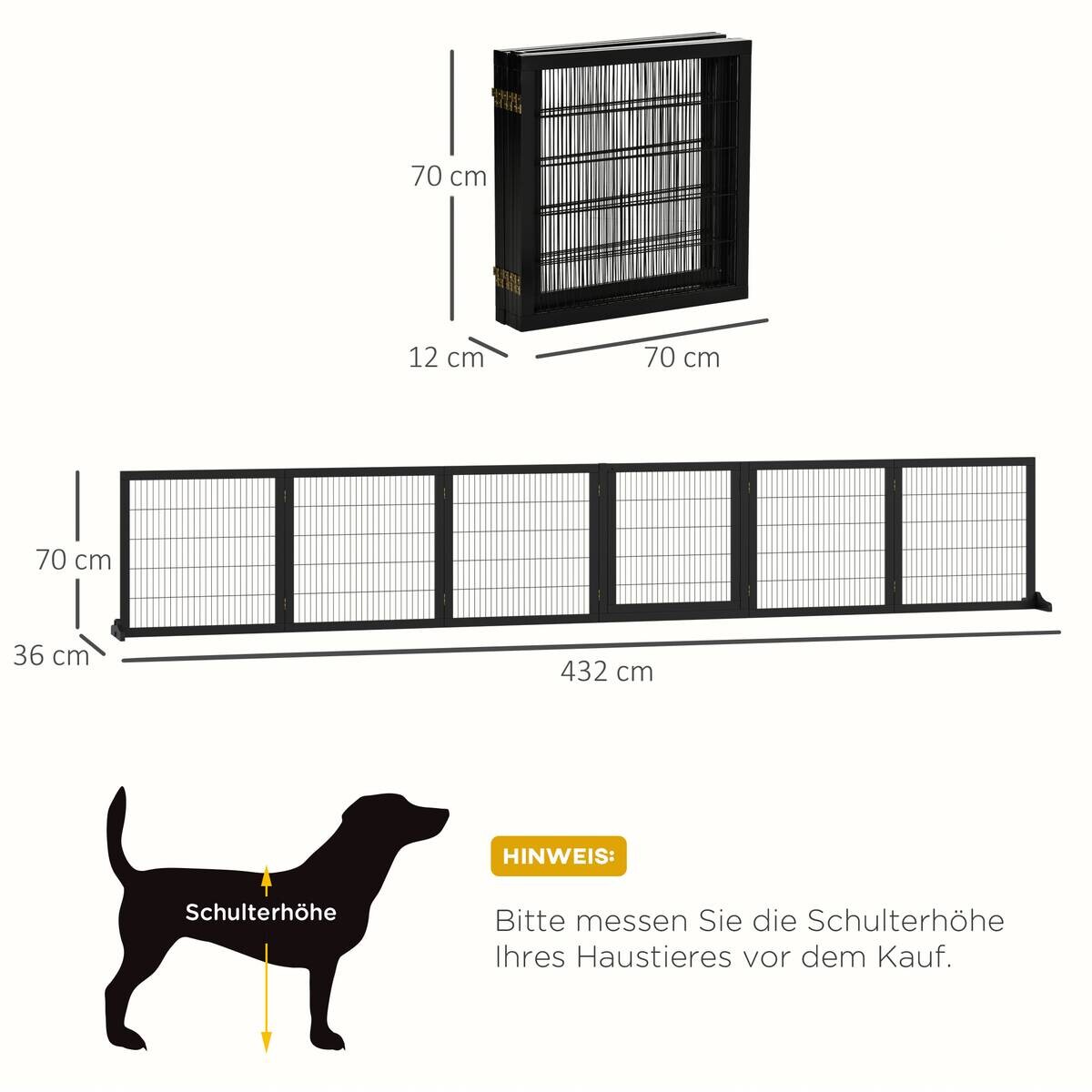 PawHut Schutzgitter schwarz Polypropylen B/H/L: ca. 36x432x70 cm