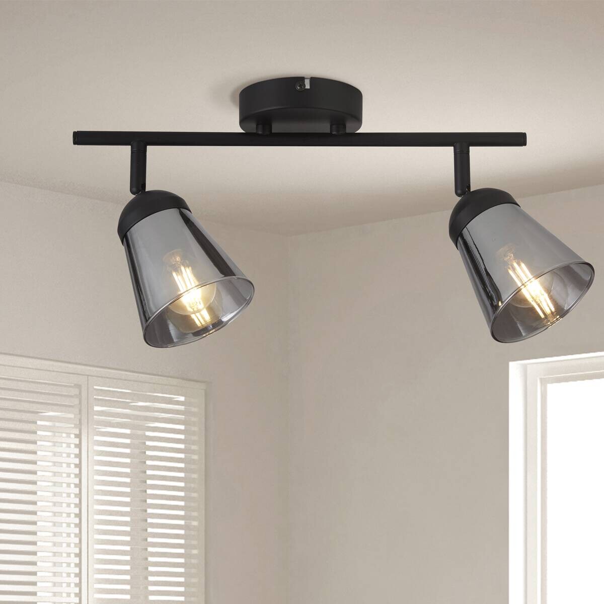 Searchlight Strahler Mega schwarz Glas Stahl B/H/L: ca. 25x20x50 cm E14 2 Brennstellen