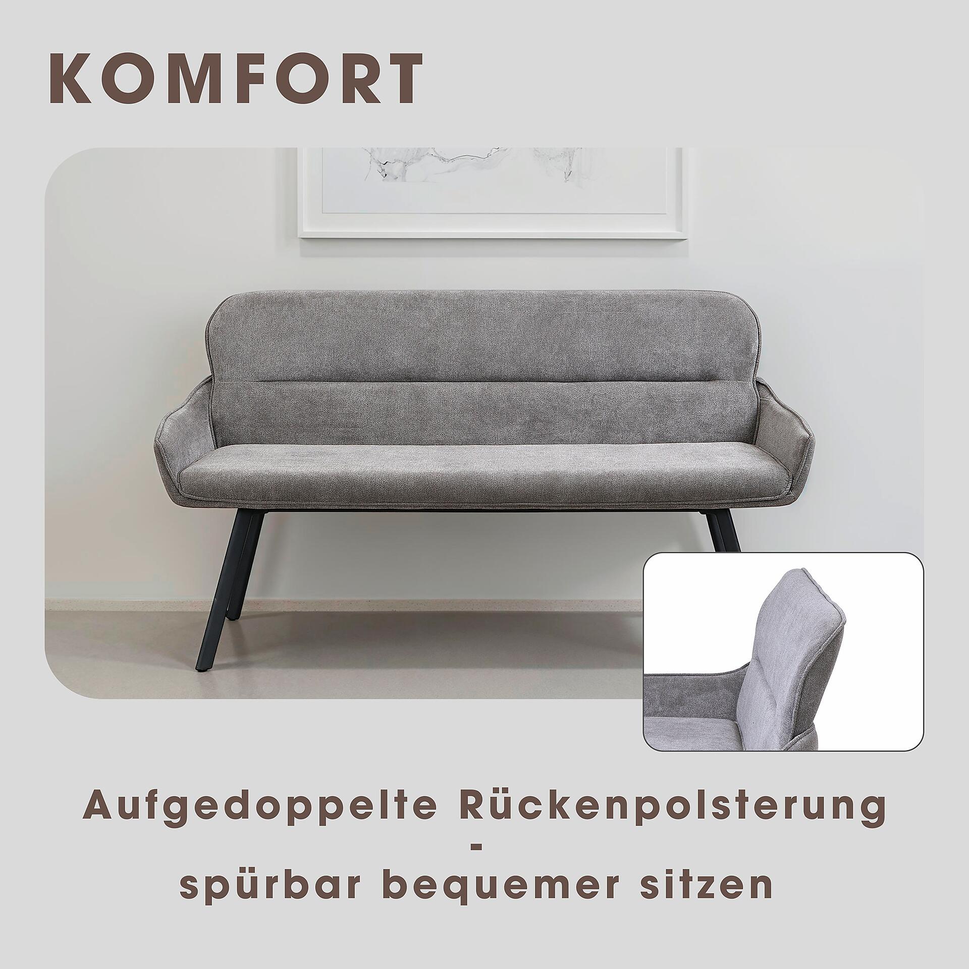 Sitzbank RICO schwarz grau Stoff Metall B/H/T: ca. 140x90x62 cm