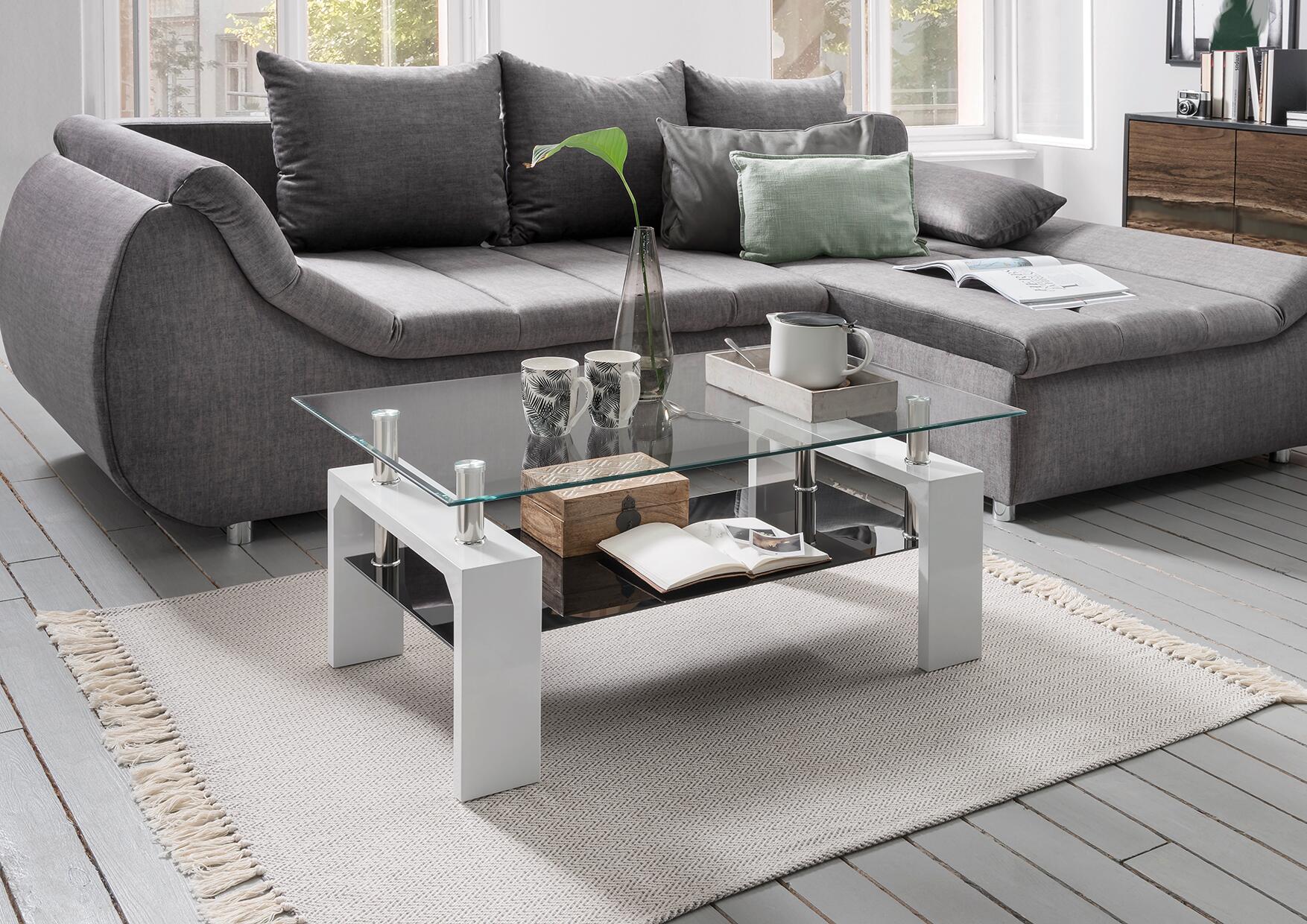 Glascouchtisch Modena glasklar weiß B/H/T: ca. 100x45x60 cm