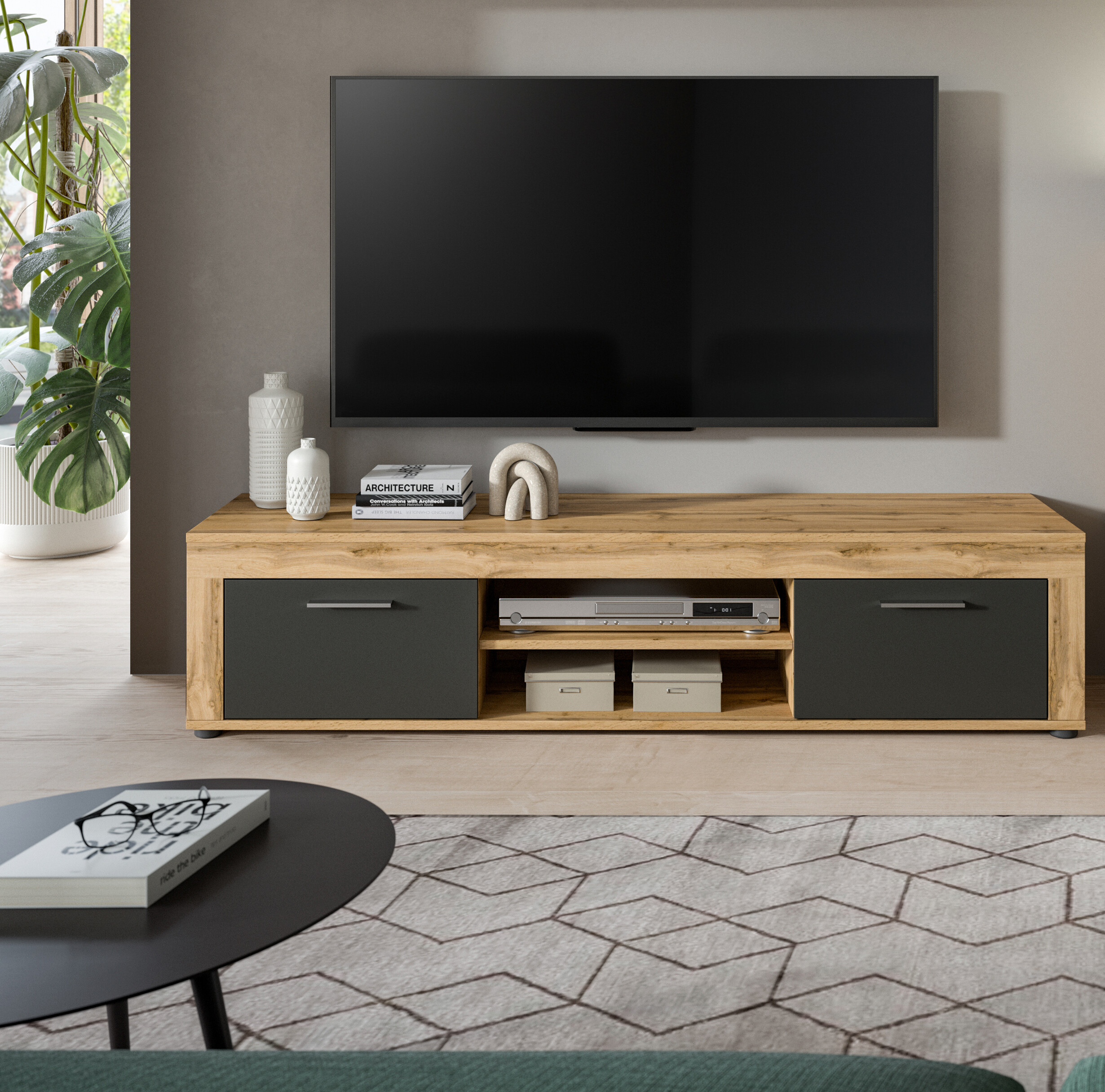 Lowboard Jam Eiche Wotan Nachbildung grau B/H/T: ca. 160x37x40 cm Lowboard Jam Eiche Wotan Nachbildung grau B/H/T: ca. 160x37x40 cm