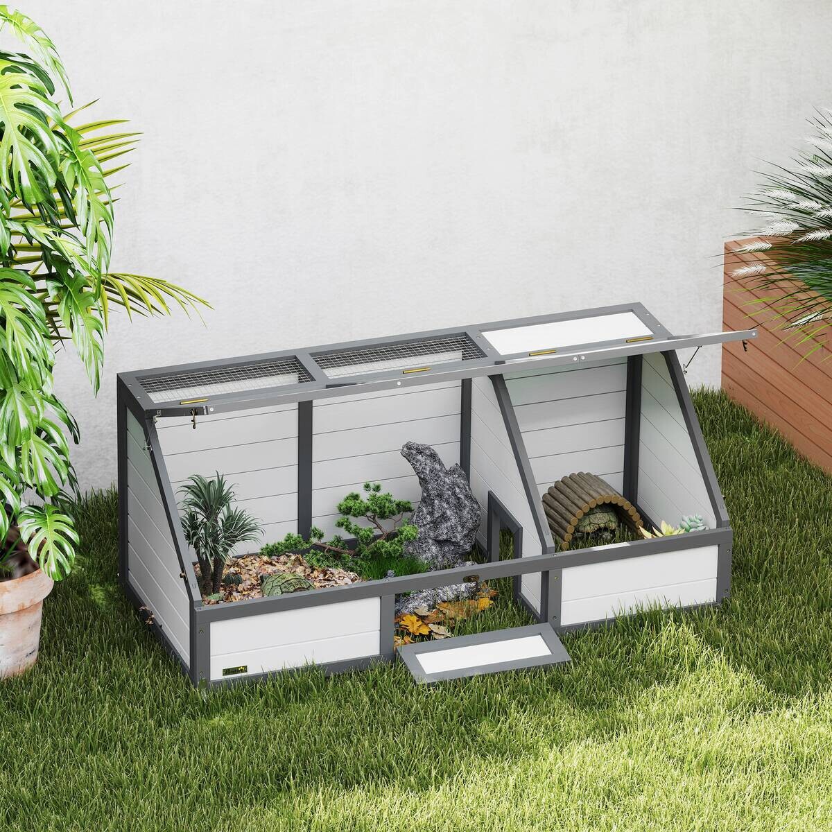 PawHut Schildkrötenhaus weiß Holz B/H/L: ca. 55x50x120 cm