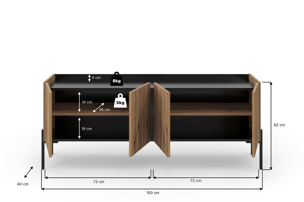 TV-Lowboard Neo Evoke Oak Nachbildung schwarz B/H/T: ca. 153x62x40 cm