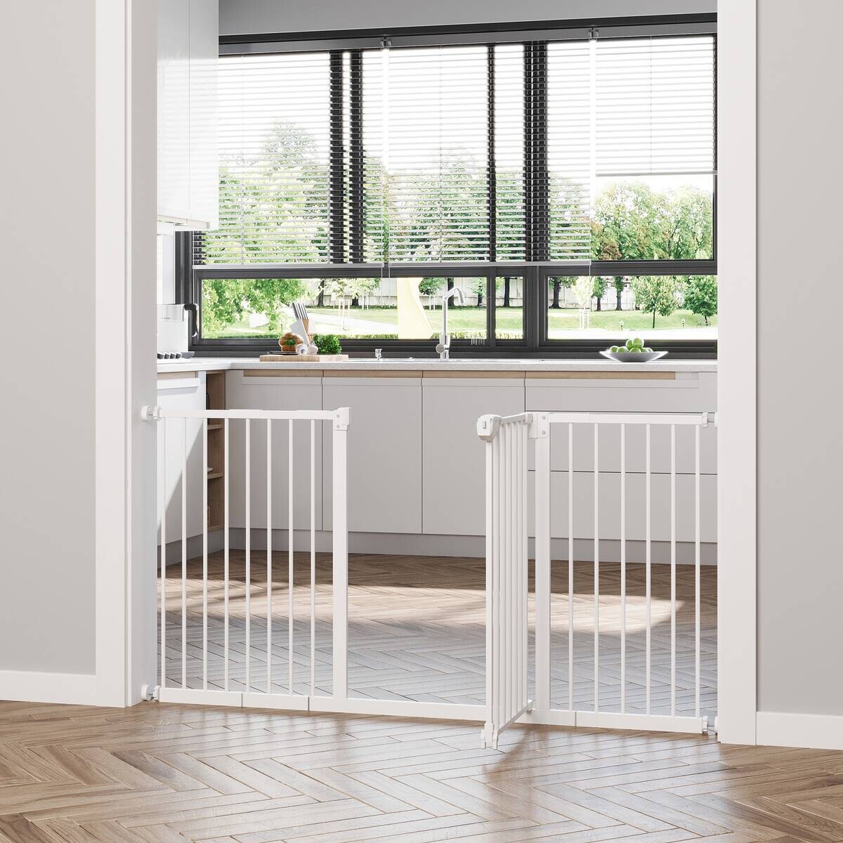 PawHut Haustier-Sicherheitstor weiß Kunststoff B/H/L: ca. 2x76,2x136,3 cm