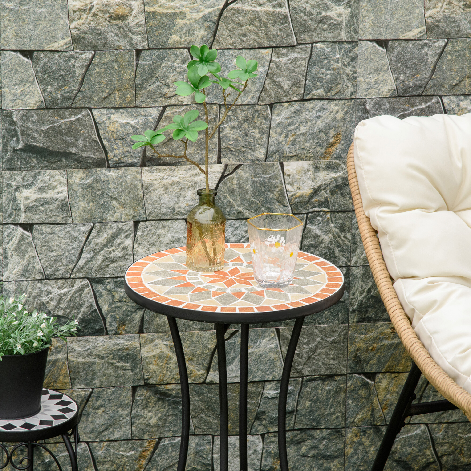 Outsunny Gartentisch schwarz Keramik H/D: ca. 54x36 cm