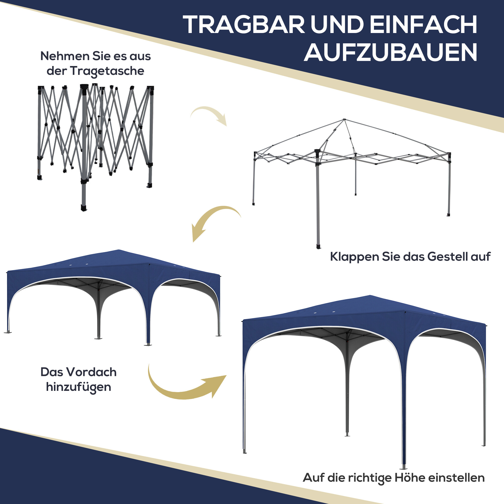 Outsunny Pavillon blau Polyester-Mischgewebe B/H/L: ca. 295x255x295 cm