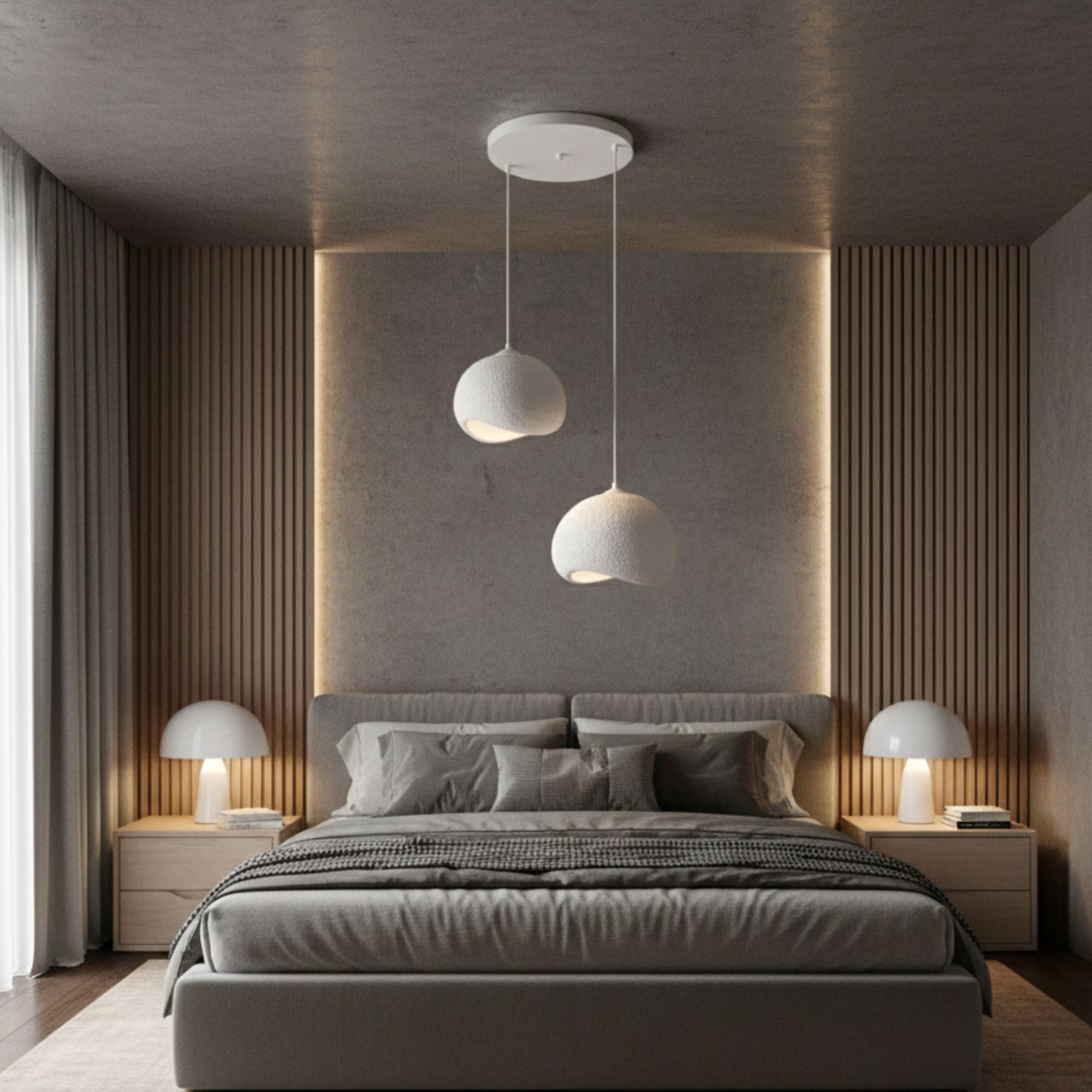 Opviq Pendelleuchte Yontu-15852 weiß Polyester-Mischgewebe Metall B/H/L: ca. 29x120x34 cm E27 2 Brennstellen