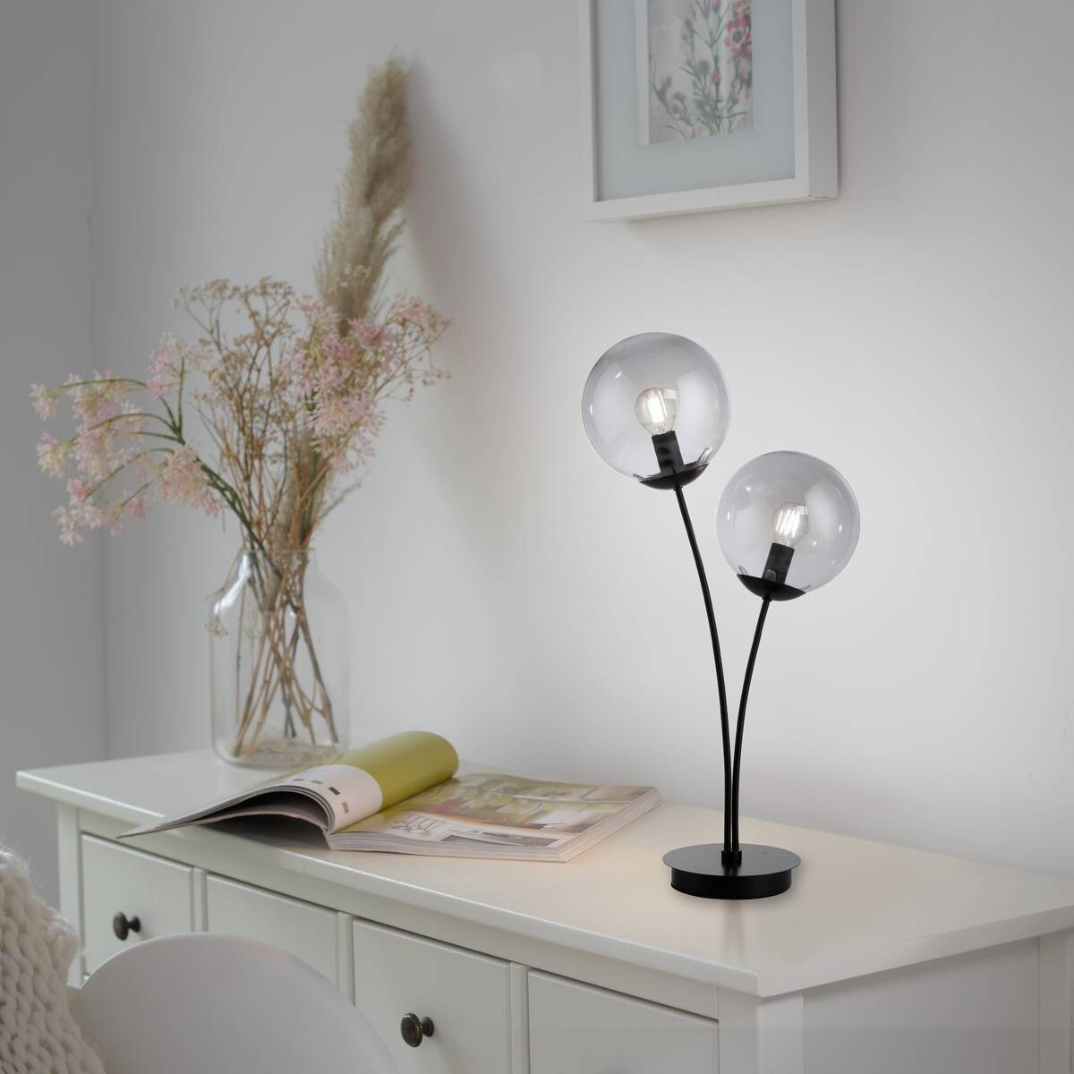 Just Light Tischleuchte BIG WIDOW 14605-18 schwarz Rauchglas Metall B/H: ca. 33,5x60 cm E14 2 Brennstellen