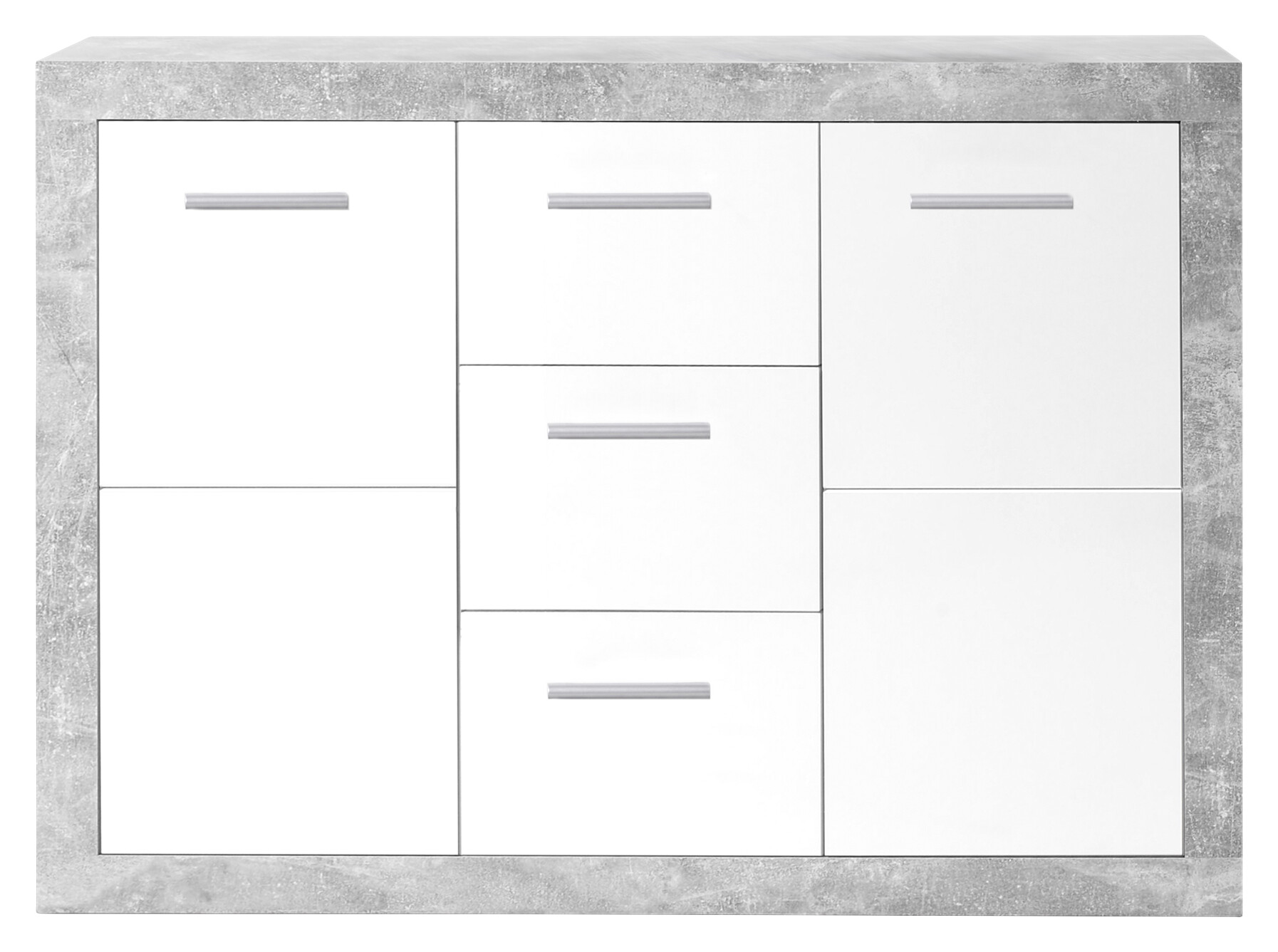 Sideboard Stone Beton Optik weiß glänzend B/H/T: ca. 147x89x37 cm