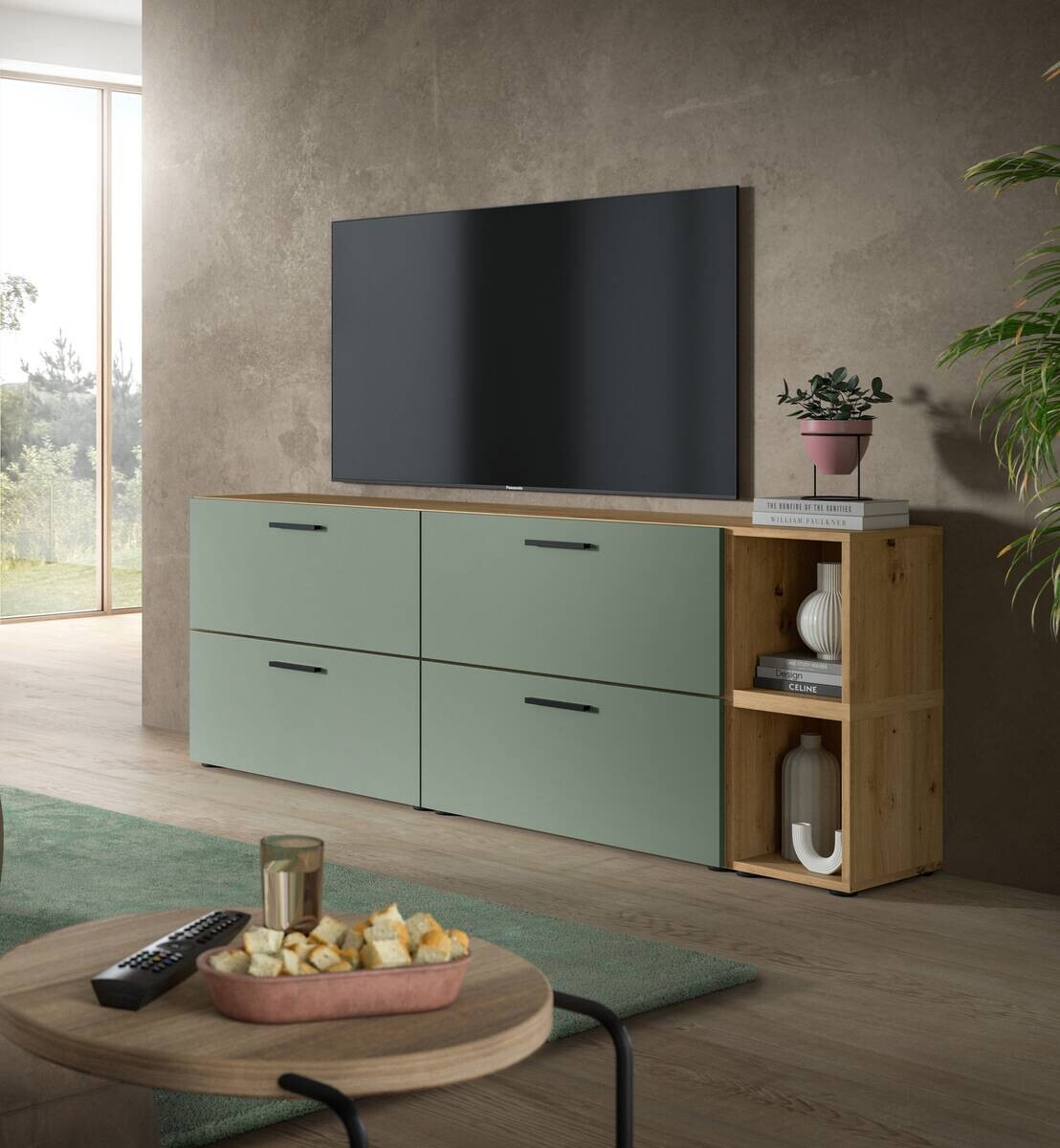 Wohnwand-Set TheOne Eiche Artisan Nachbildung grün B/H/T: ca. 75x32x34 cm