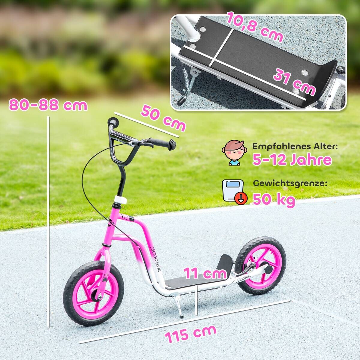 AIYAPLAY Kinder Kickscooter pink B/H/L: ca. 50x88x115 cm