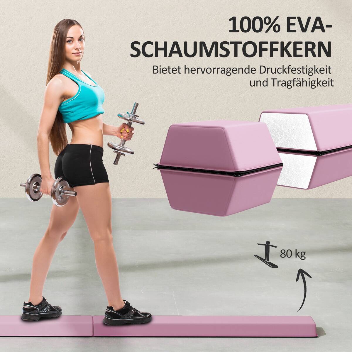 SPORTNOW Schwebebalken rosa Kunststoff B/H/L: ca. 15x6,5x236 cm