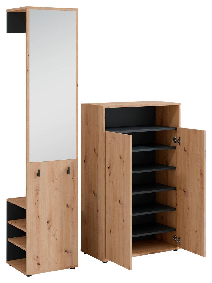 Garderobe Lyon Eiche Artisan Nachbildung schwarz B/H/T: ca. 70x115x33,5 cm