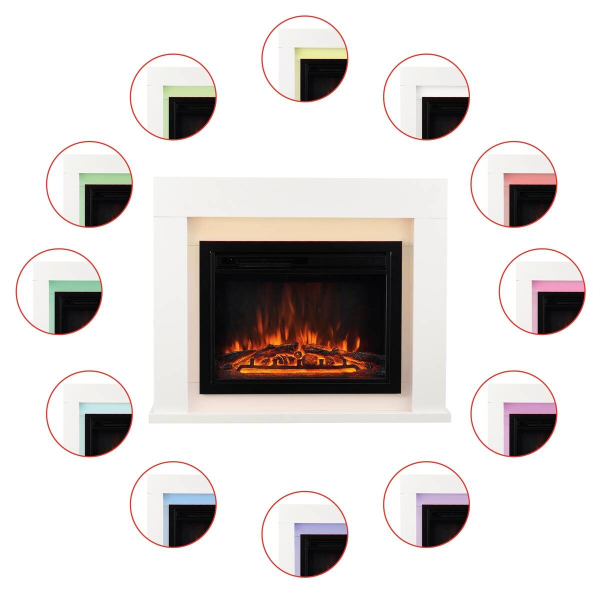 KAMINIO Elektrischer-Kamin MATTI weiß MDF Metall Glas B/H/T: ca. 95x77x26 cm ca. 2000 W
