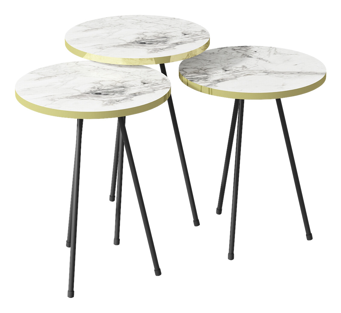 Beistelltisch 3er-Set. 21786245 weiß Marmor Optik schwarz Metall B/H/T: ca. 38x53,5x38 cm