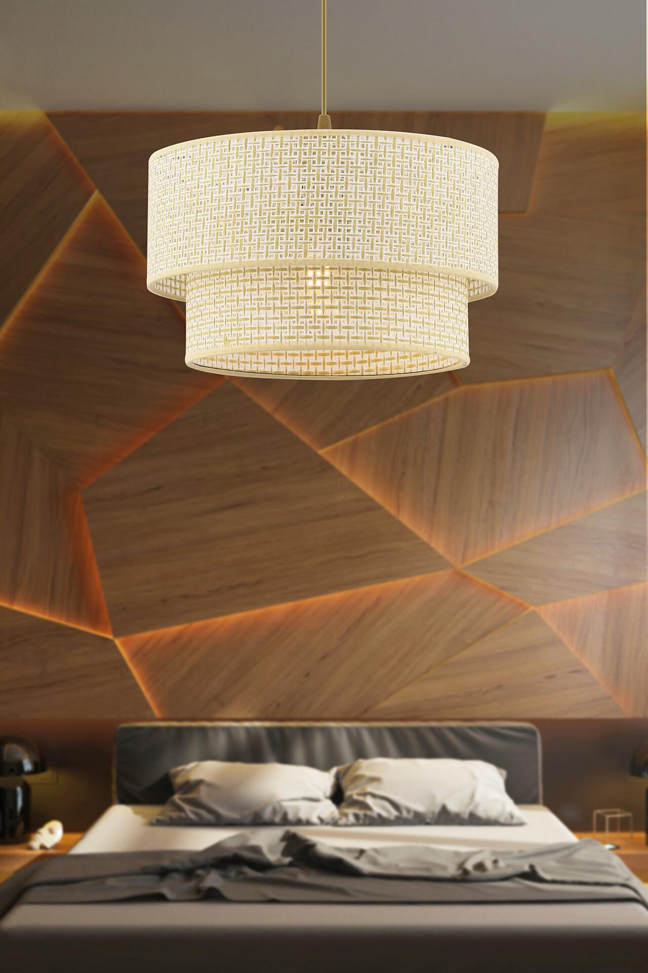 Opviq Pendelleuchte Echo creme Baumwolle B/H/T/L/D: ca. 30x65x30x30x30 cm E27 1 Brennstellen