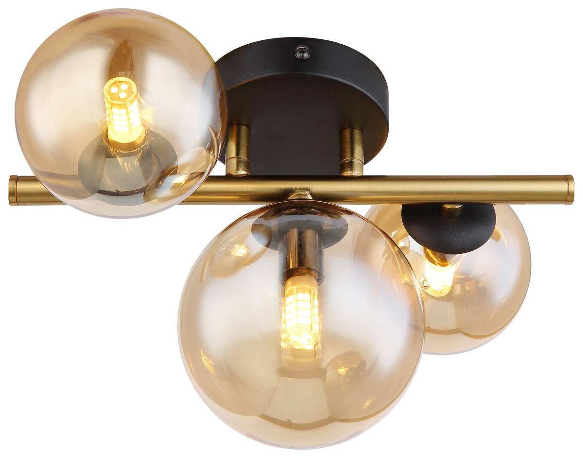 GLOBO Wandleuchte 56135-3W messing amber Glas Metall B/H/L: ca. 21x19x28 cm G9 3 Brennstellen