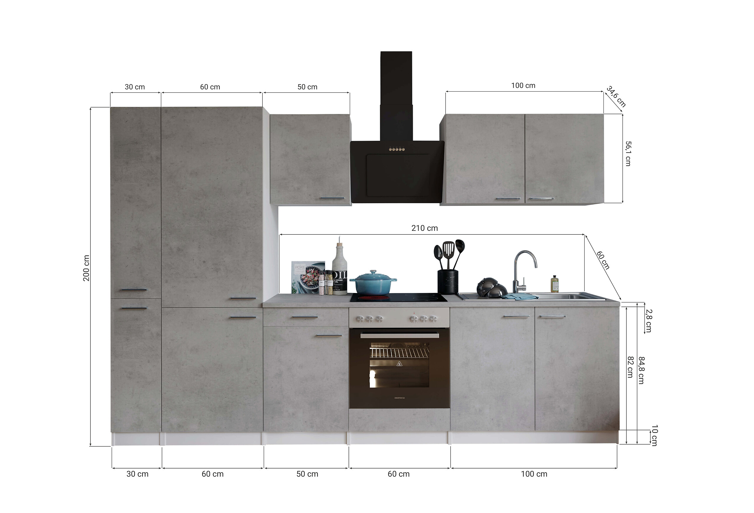 Respekta Küchenblock Malia Beton Optik B/H/T: ca. 300x200x60 cm