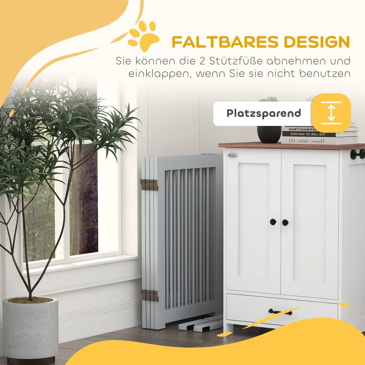 PawHut Schutzgitter hellgrau Kiefer B/H/L: ca. 36x75x204 cm