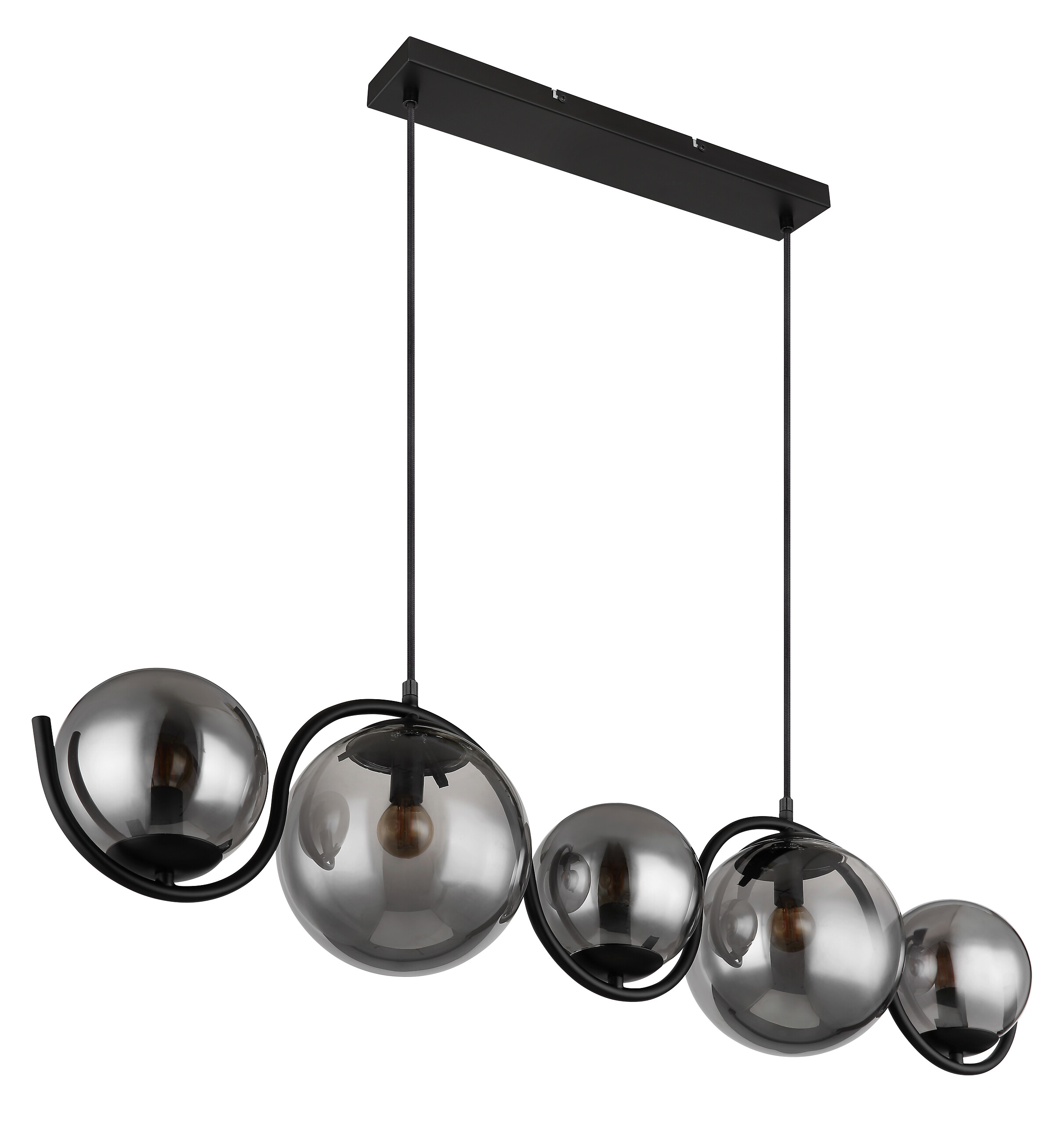 GLOBO Pendelleuchte 15869-5H schwarz Rauch Metall Glas B/H/T: ca. 100x120x20 cm E14 5 Brennstellen