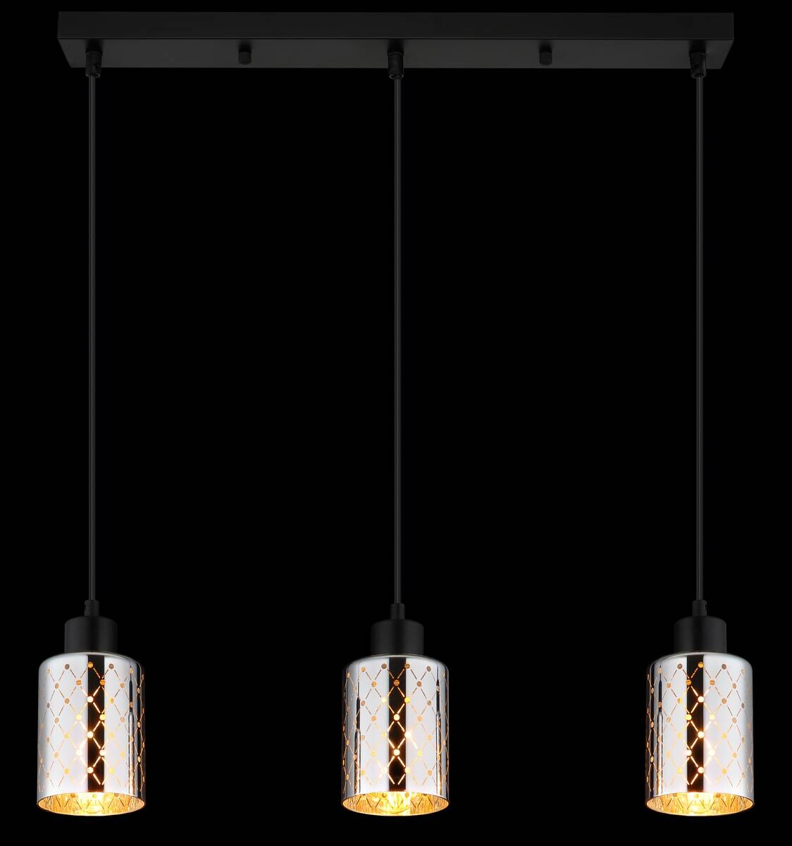 GLOBO Hängeleuchte mattschwarz klar Chrom PVC Glas Metall B/H/L: ca. 9x120x59 cm E27 3 Brennstellen