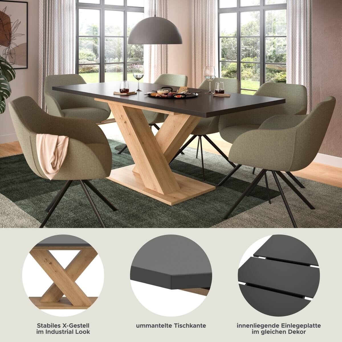 Esstisch MOTION grau Artisan Nachbildung B/H/T: ca. 150x76x90 cm