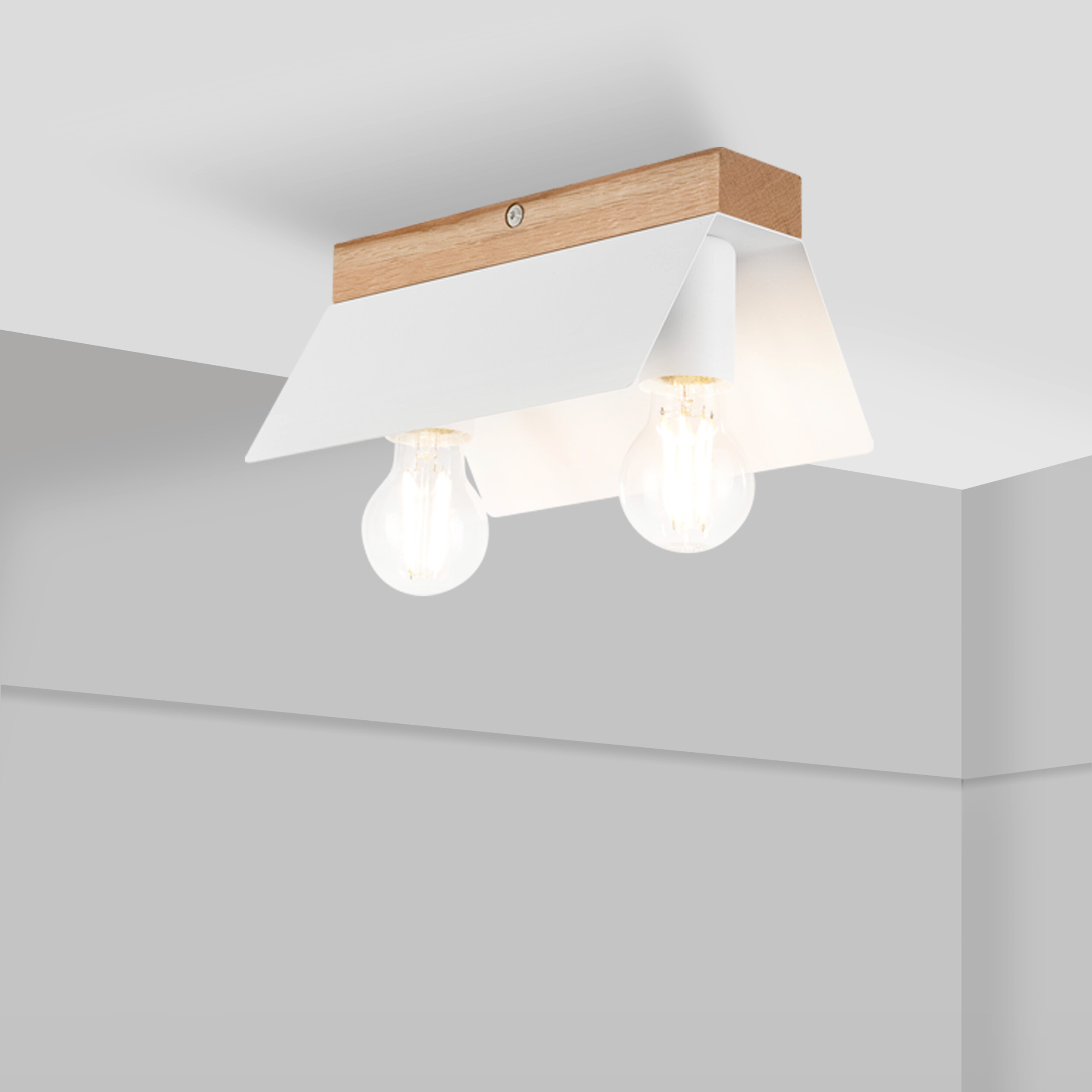 Lamkur Deckenleuchte weiß Eiche Stahl Glas B/H/L: ca. 12x11,5x24 cm E27 2 Brennstellen